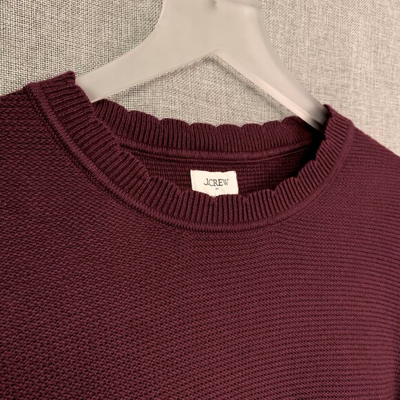 J Crew scalloped crew neck sweater MEDIUM maroon red (IRIS) - NWT -Boutique - Picture 7 of 8
